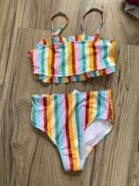 Girls' Multicolor Striped Two-Piece Swim Set